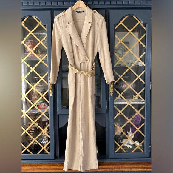 ZARA linen blend belted long sleeve jumpsuit 2157/057 A5 size small - Picture 3 of 9